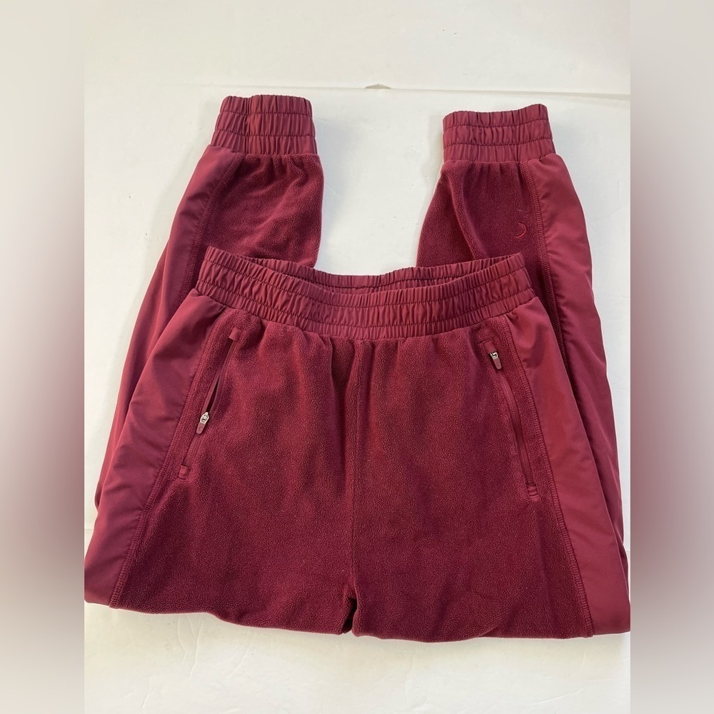 Zyia Active Fleece Pull On Jogged Pants Burgundy Size Medium